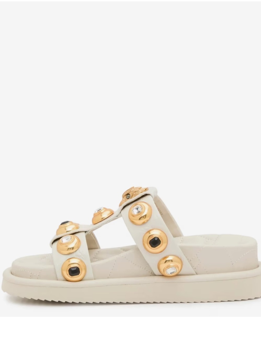 Kurt Geiger Orson Cream Slide Sandals with Gold Jewel Studs - Picture 3 of 8
